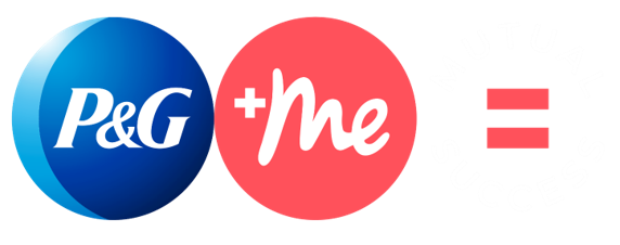 P&G plus Me blue and red logo